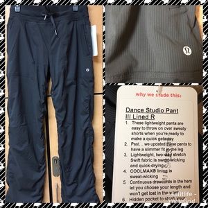 NWT Lululemon Lined Dance Studio Pant III 6